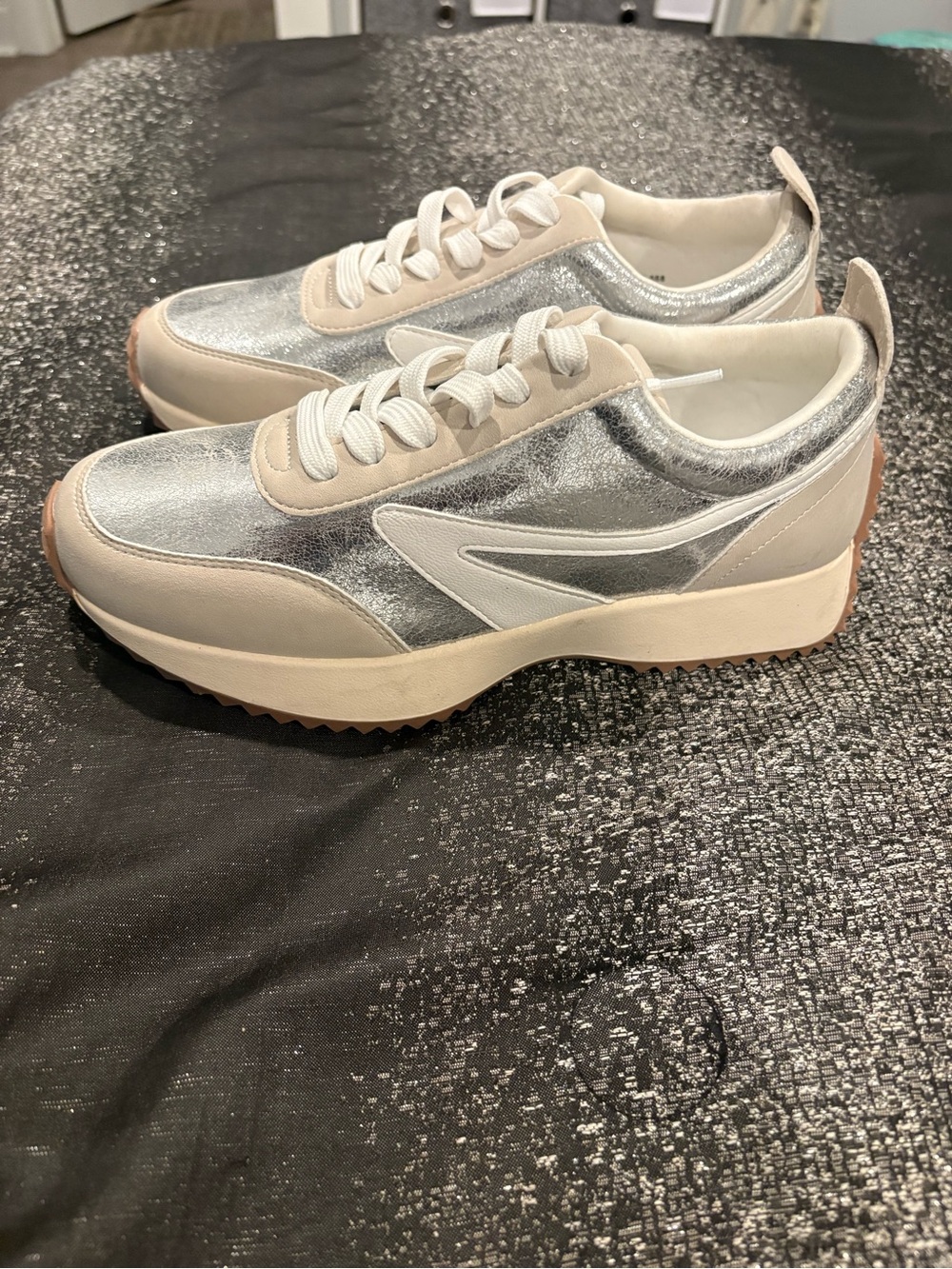 Dolce Vita Silver and Cream Platform Sneakers